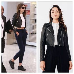 Laer Cropped Moto Leather Jacket Black XS barely worn